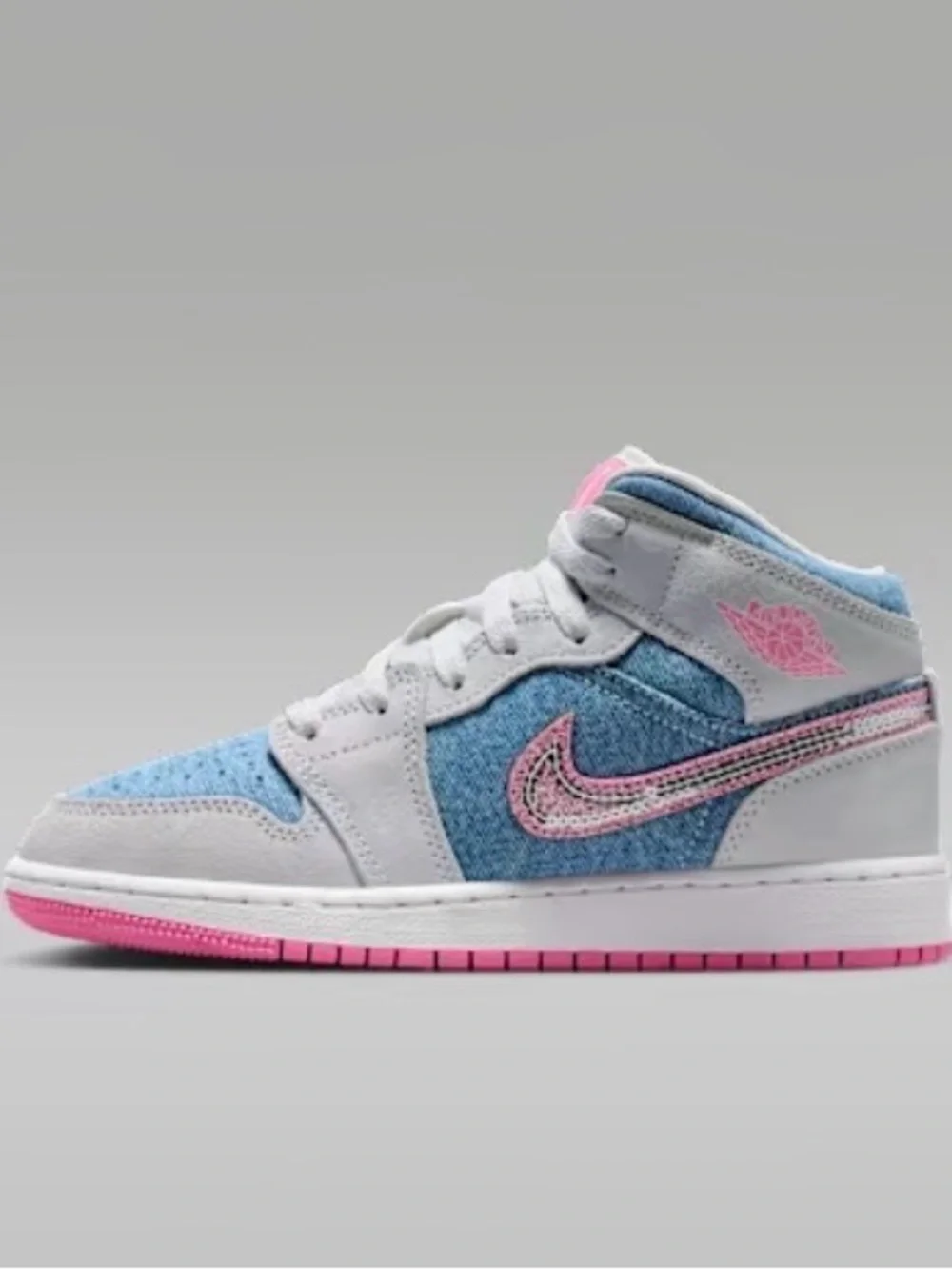 Air Jordan 1s Kids' Sneakers - Denim, Pink & White